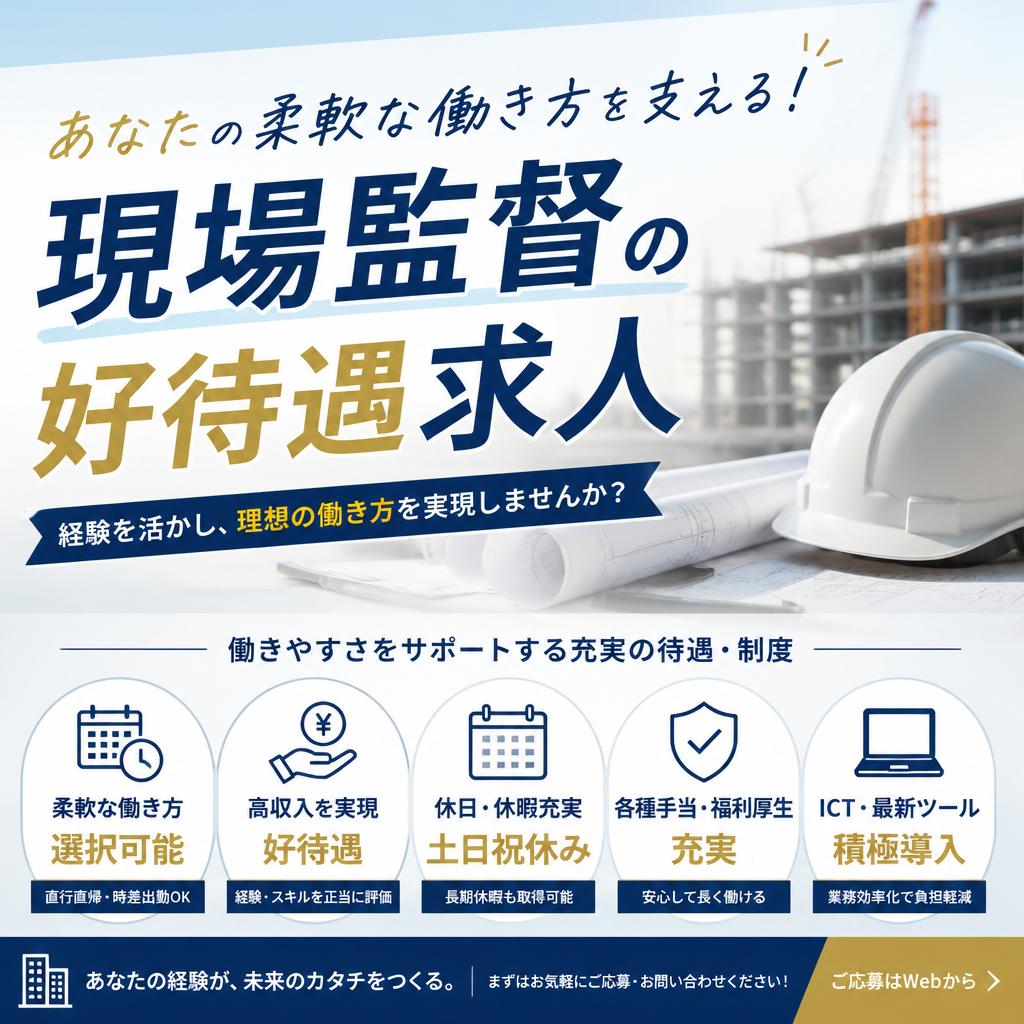 あなたの柔軟な働き方を支える！現場監督の好待遇求人